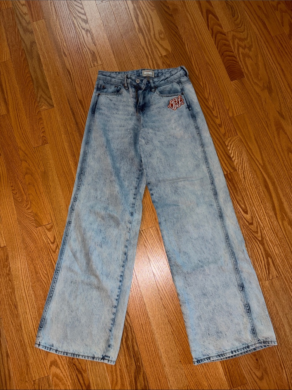 Light Wash Wide Leg Pacsun Jeans with Embroidered OBX Patch
